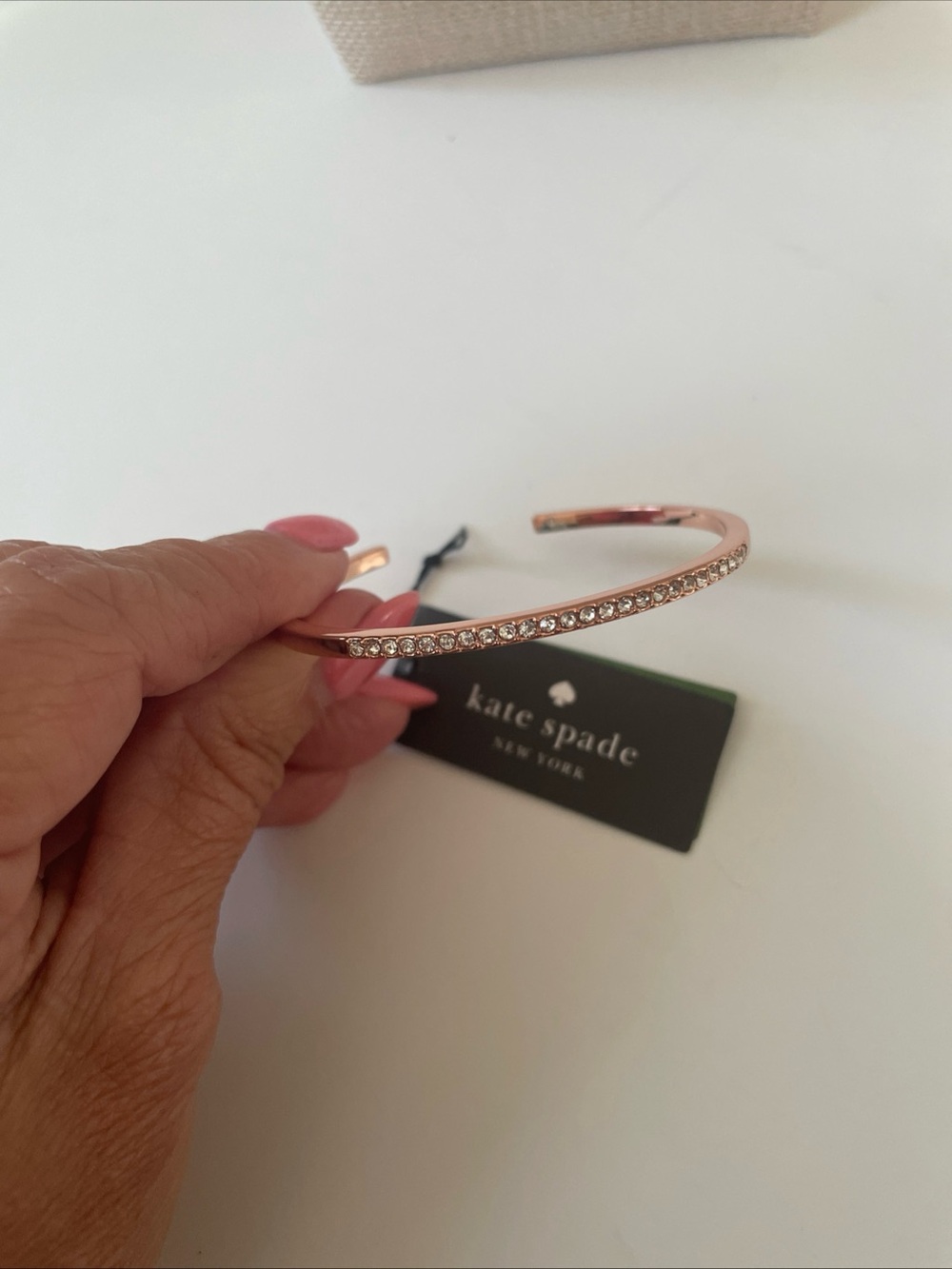 kate spade Rose Gold Crystal Line Open Cuff Bracelet - Picture 2 of 5